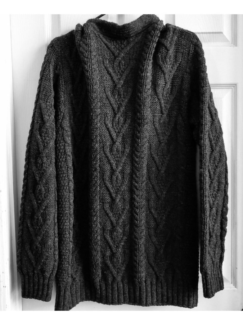 SAOL Merino Wool Cardigan L Made n Ireland Charcoal Leather Button Pristine Knit - Picture 4 of 11